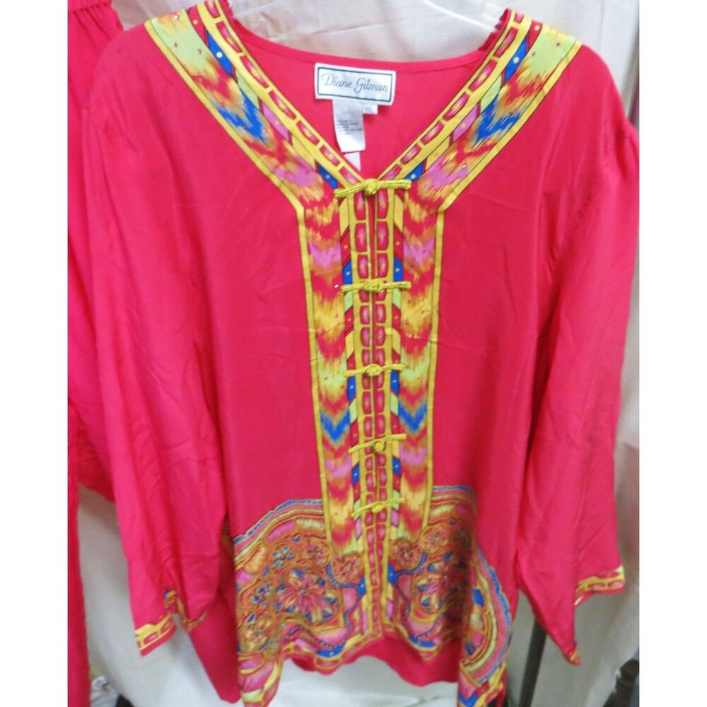 Diane Gilman 100% Silk 2pc Metallic Print Blouse & Pant Set Size P/L ~NWT~